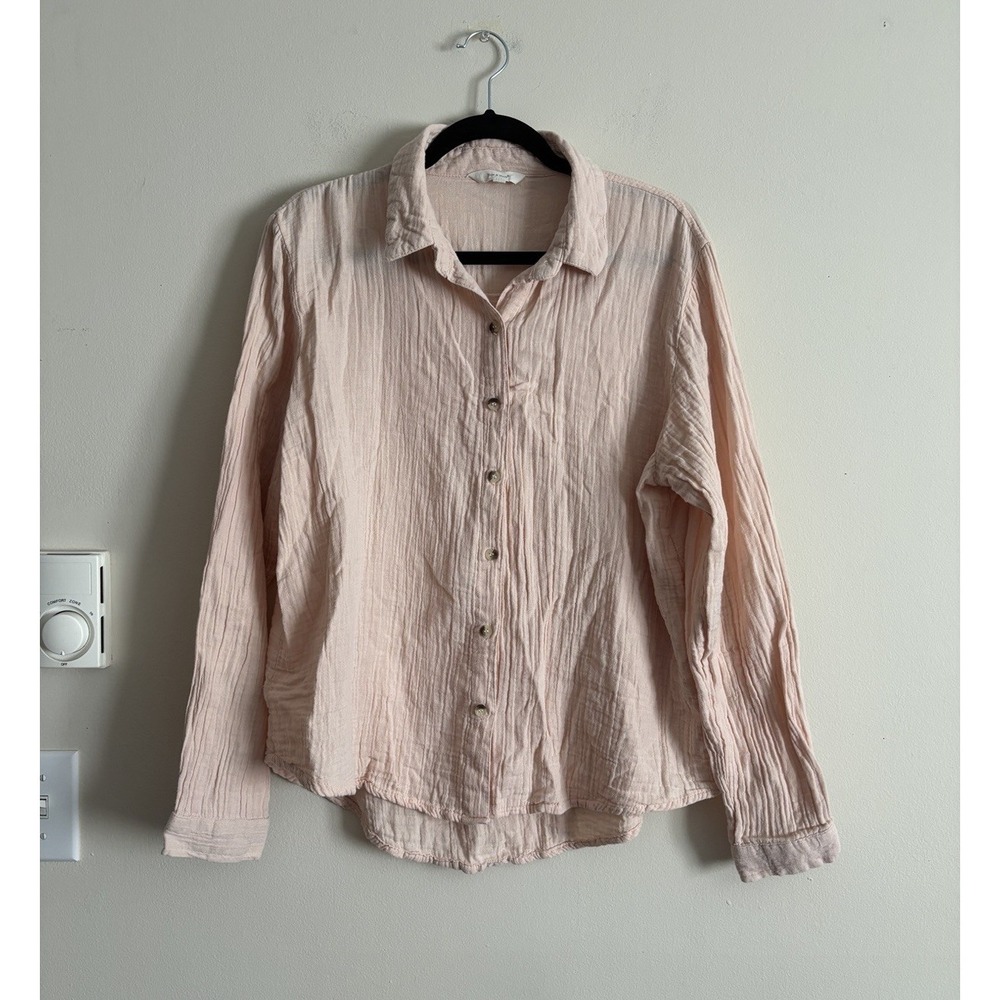 Sim and Sam Cotton Gauze Button Up‎ Blouse Pink XL Casual Coastal Preppy